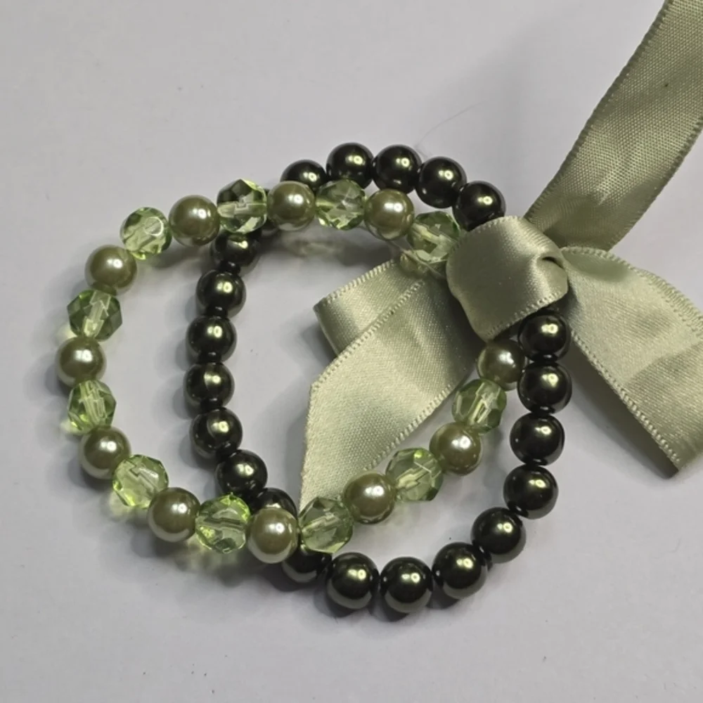Treska Olive And‎ Lime Green Beaded Bracelet Set New